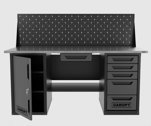 Верстак двухтумбовый дверь/5 ящиков с экраном и ящиком, серый 1800*700 Garopt, GT1800DY1Y5PP.grey