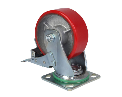 Большегрузное колесо с полиуретановой шинкой С-4102-DUS поворотное, с тормозом, г/п 600 кг