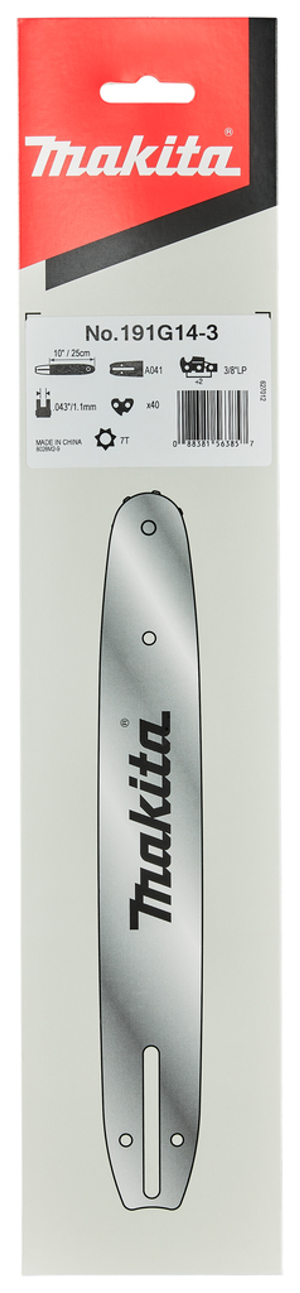 Шина, длина 25 см/10, шаг 3/8, паз 1.1 мм, SN, 40 звеньев Makita 191G14-3