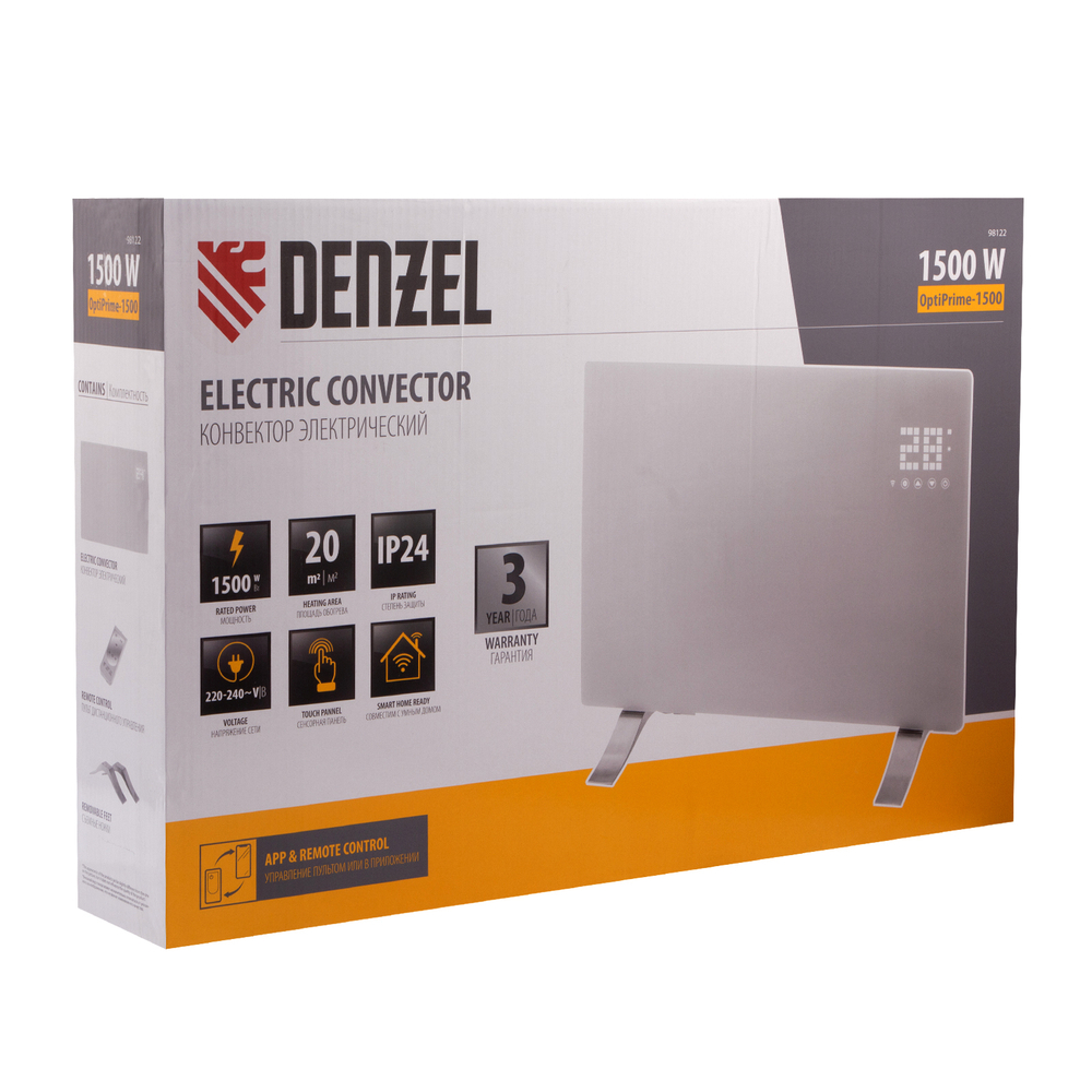 Конвектор электрический OptiPrime-1500, Wi-Fi, тачскрин, цифровой термостат, 1500 Вт Denzel