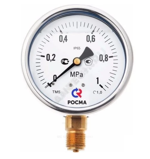 Манометр радиальный гидрозаполненный Росма ТМ-52GP.2G Ру1G, шкала G-1 МПа, корпус 1GG мм, присоединение G1/2″