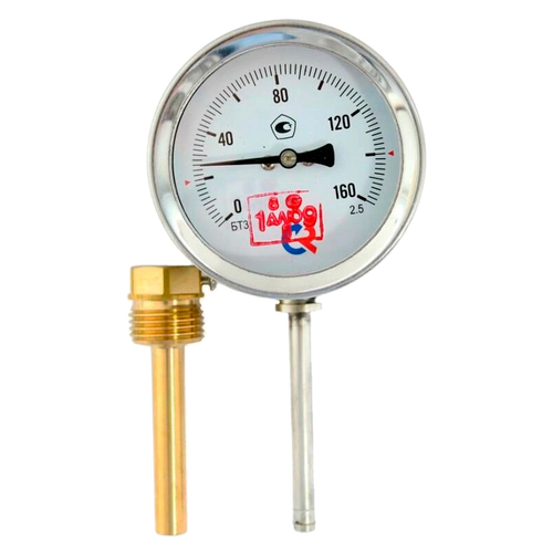 Термометр радиальный Росма БТ-32.211 (G-12G°C) L=1GGмм М2Gх1.5 2.5 биметаллический коррозионностойкий 63мм, тип БТ-32.211, радиальное присоединение, шкала (G-12G°C), погружной шток L=1GGмм, резьба М2Gх1.5, класс точности 2.5, с гильзой из латуни