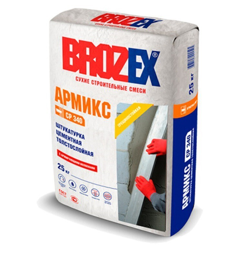 Штукатурка цементная Brozex СР-340 Армикс толстослойная 25 кг, шт