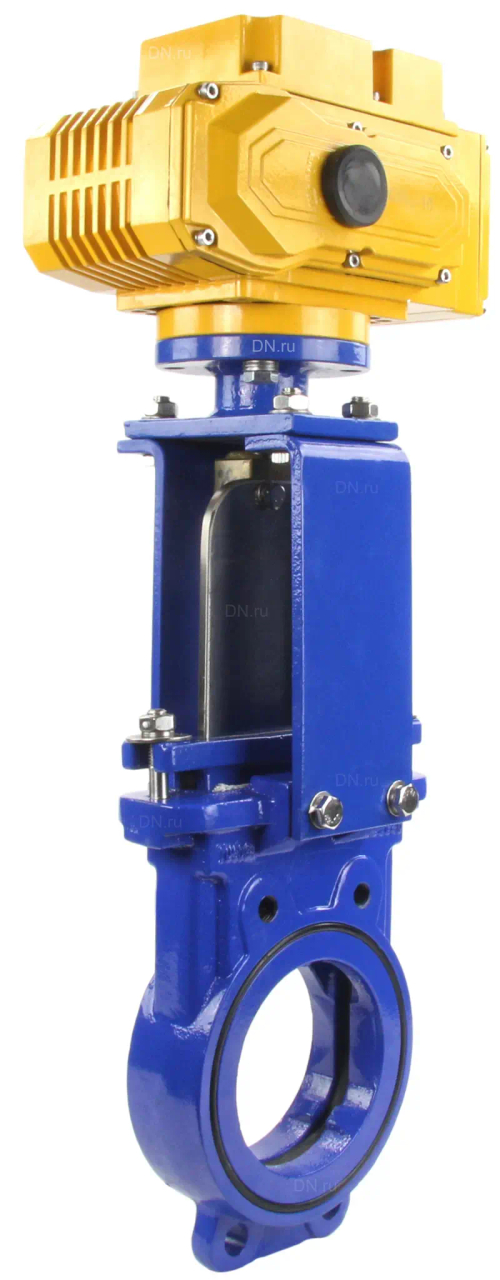 Задвижка шиберная ножевая DN.ru GVKN1331N-2W-Fb-ISO Ду125 Ру16 межфланцевая, с невыдвижным шпинделем, корпус - чугун GGG-40, уплотнение - NBR, с электроприводом DN.ru MT-N-010EM-О1-380AC-У1 380В