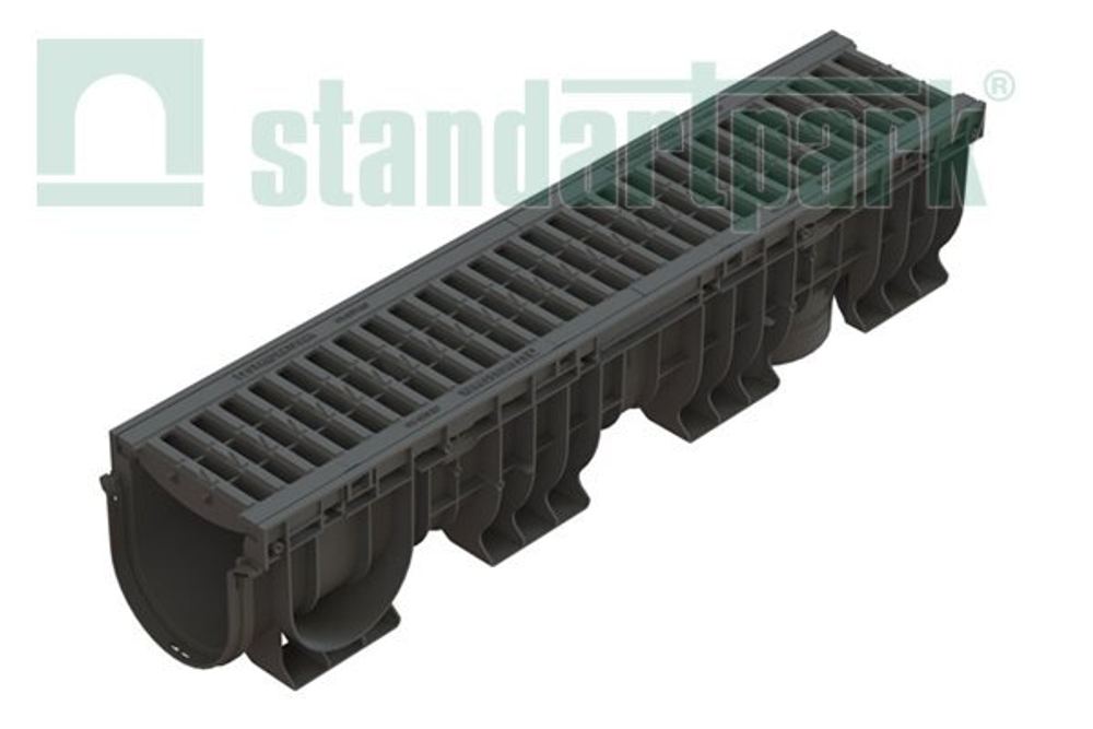 Лоток водоотводный пластиковый PolyMax Basic DN150 h217 с решеткой пластиковой ячеистой кл. А15 (комплект)