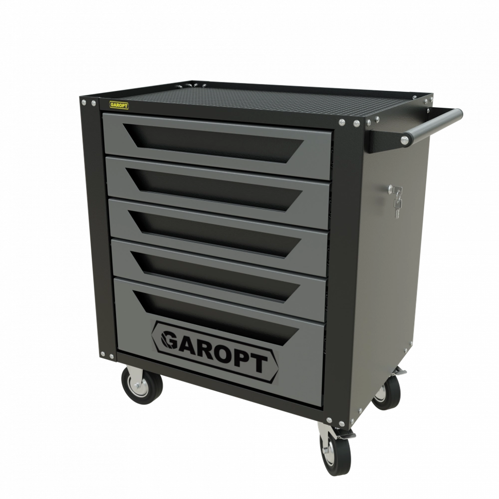GTS5.grey Тележка инструментальная Garopt 5 ящиков СЕРАЯ, центральный замок, увеличенные колеса, доводчики, GAROPT Серия "Standart"