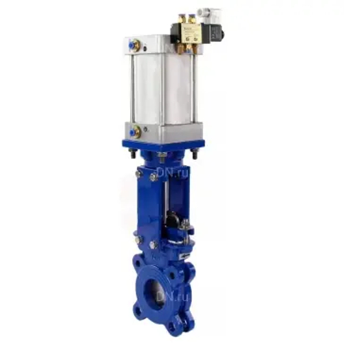 Задвижка шиберная DN.ru GVKR1331E-2W-Fb-2P Ду65 Ру16 межфланцевая, с выдвижным шпинделем, корпус - чугун GGG-40, уплотнение - EPDM, с пневмоприводом, WENZ и пневмораспределителем 4V210-08 24В