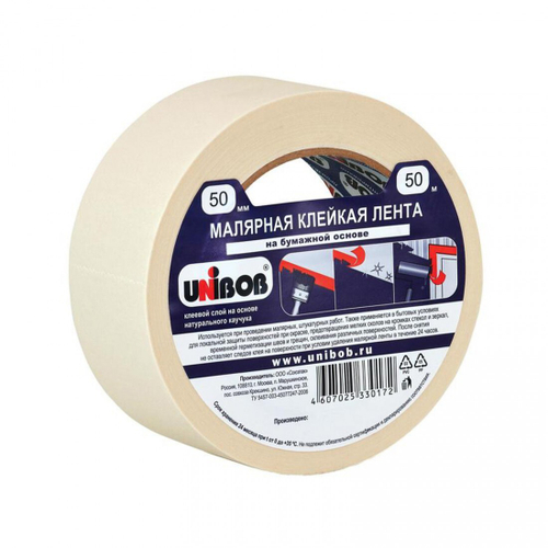 Лента малярная Unibob крепированная бумажная, 50 мм, 50 м, шт