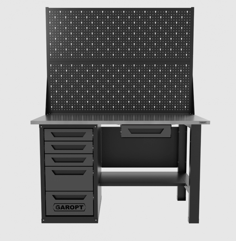 Верстак однотумбовый 5 ящиков с двумя экранами и ящиком, серый 1400*700 Garopt, GT1400STY1Y5PP2.grey
