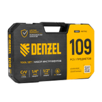 Набор инструментов, 1/2", 1/4", CrV, S2, пластиковый кейс, 109 предметов Denzel