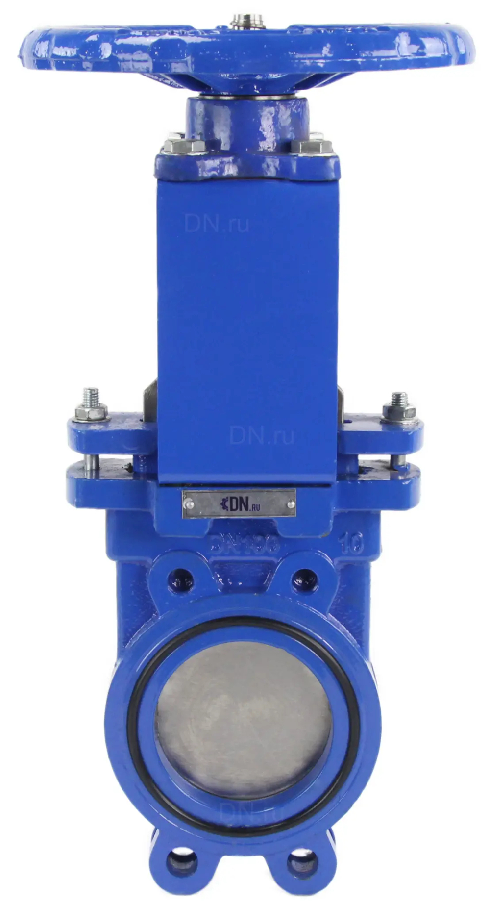 Задвижка шиберная DN.ru GVKR1331N-2W-Fb-S Ду100 Ру10 двусторонняя, межфланцевая, шпиндель - выдвижной, корпус - чугун GGG40, шибер - нержавеющая сталь 304, уплотнение - NBR, управление - штурвал, WENZ