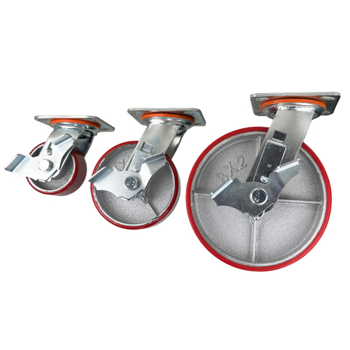 Опора поворотная колесная большегрузная с тормозом HITCH 95*50 полиуретан SCpb42