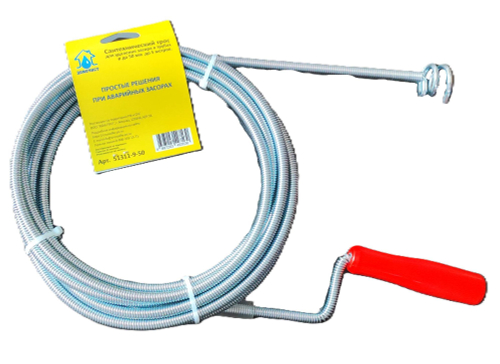 Домочист Трос сантехнический для удаления засоров в трубах до 100 мм, длиной до 5 метров. 51311-9-50