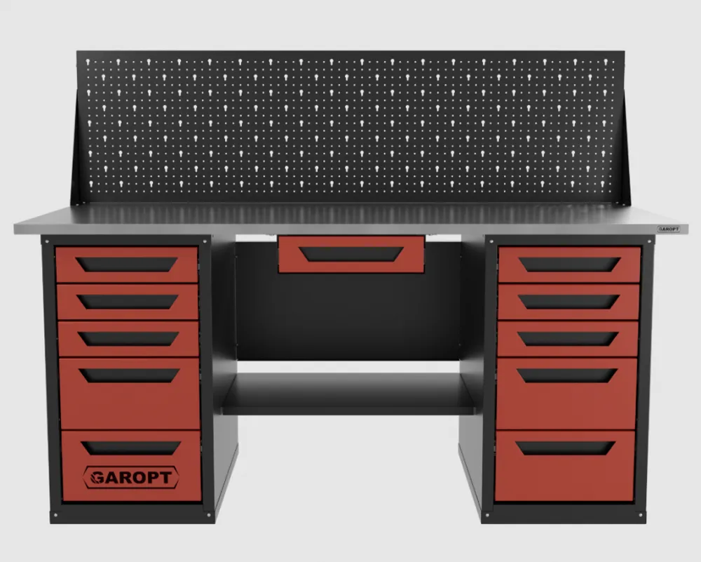 Верстак двухтумбовый 5 ящиков /5 ящиков с экраном и ящиком, красный 1800*700 GAROPT, GT1800Y1Y5Y5PP.red
