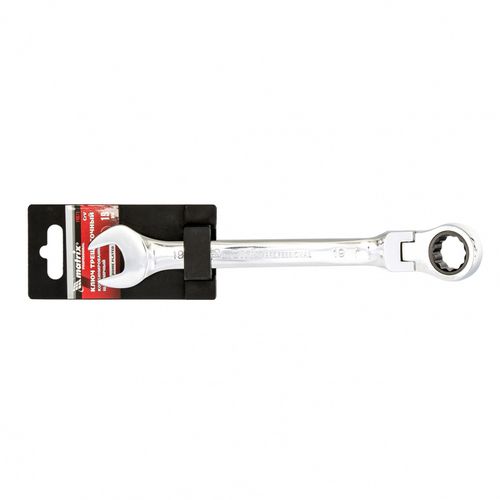 Ключ комбинированный трещоточный, 19 мм, CrV, шарнирный, зеркальный хром Matrix Professional