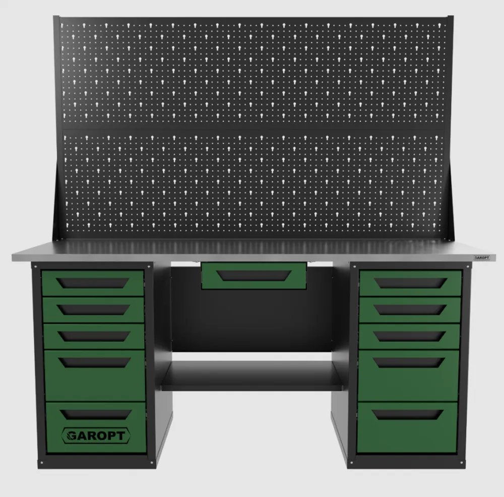 Верстак двухтумбовый 5 ящиков /5 ящиков с двумя экранами и ящиком, зеленый 1800*700 GAROPT, GT1800Y1Y5Y5PP2.green