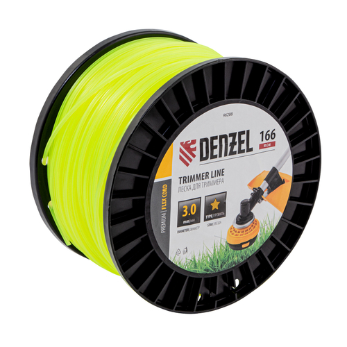 Леска для триммера звезда, 3,0мм х 166м, на DIN катушке FLEX CORD// Denzel