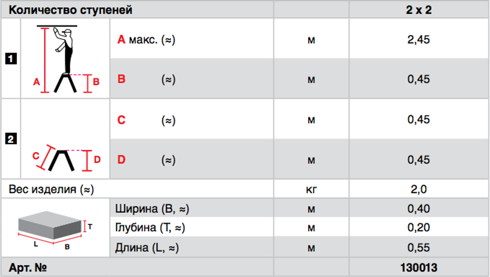 TREPPY Двусторонняя складная подставка, рабочая высота 2,44 м.