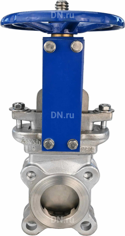 Задвижка шиберная DN.ru GVKR3232E-1W-Fb-S Ду50 Ру10 односторонняя, межфланцевая, шпиндель - выдвижной, корпус - нержавеющая сталь 316, шибер - нержавеющая сталь 316, уплотнение - EPDM, управление - штурвал