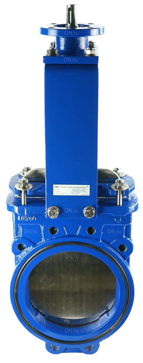 Задвижка шиберная DN.ru GVKN1331N-2W-Fb-ISO Ду200 Ру10 двусторонняя, межфланцевая, шпиндель - невыдвижной, корпус - чугун GGG40, шибер - нержавеющая сталь 304, уплотнение - NBR, с ISO-фланцем и голым штоком, круглый шток 22, F10