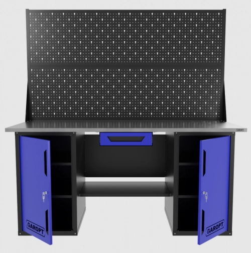 Верстак двухтумбовый с двумя экранами и ящиком, синий 1800*700 Garopt, GT1800DDY1PP2.blue