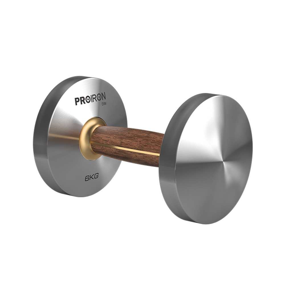 Гантель из нержавеющей стали и орехового дерева 6 кг ProIron от ГЕЛЕОС