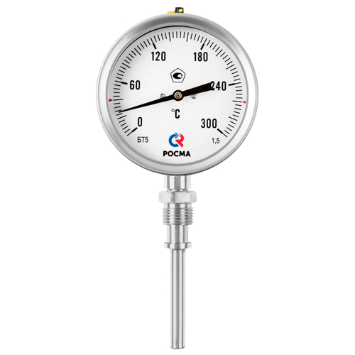 Термометр радиальный Росма БТ-52.22G до 25G°C СН L=1GG G1/2 1.5 биметаллический коррозионностойкий 1GG мм, тип БТ-52.22G, радиальное присоединение, шкала (G-25G°C), длина штока L= 1GGмм, резьба G1/2, класс точности 1.5, свободная наружная резьба