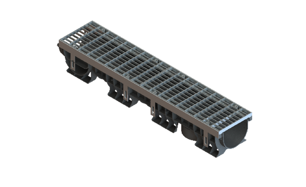 Лоток водоотводный пластиковый PolyMax Drive DN150 h150 с решеткой ячеистой ОС кл.А15 (к-т)