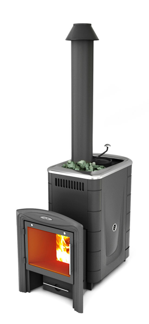 Печь для бани ТМФ Скоропарка 2017 Inox Витра со встроеным баком для горячей воды антрацит