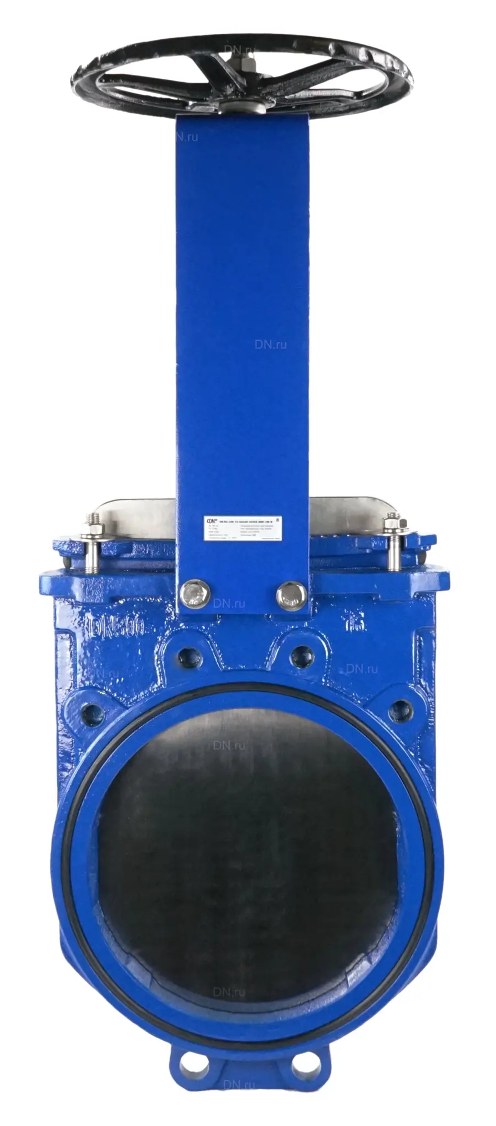 Задвижка шиберная DN.ru GVKN1331N-2W-Fb-S Ду400 Ру6 двусторонняя, межфланцевая, шток - невыдвижной, корпус - чугун GGG40, шибер - нержавеющая сталь 304, уплотнение - NBR, управление - штурвал