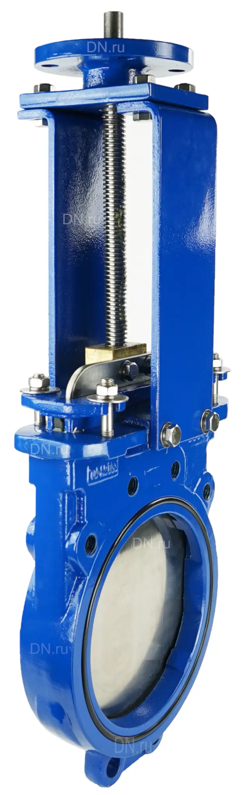 Задвижка шиберная DN.ru GVKN1331N-2W-Fb-ISO Ду250 Ру10 двусторонняя, межфланцевая, шпиндель - невыдвижной, корпус - чугун GGG40, шибер - нержавеющая сталь 304, уплотнение - NBR, с ISO-фланцем и голым штоком, круглый шток 22, F14