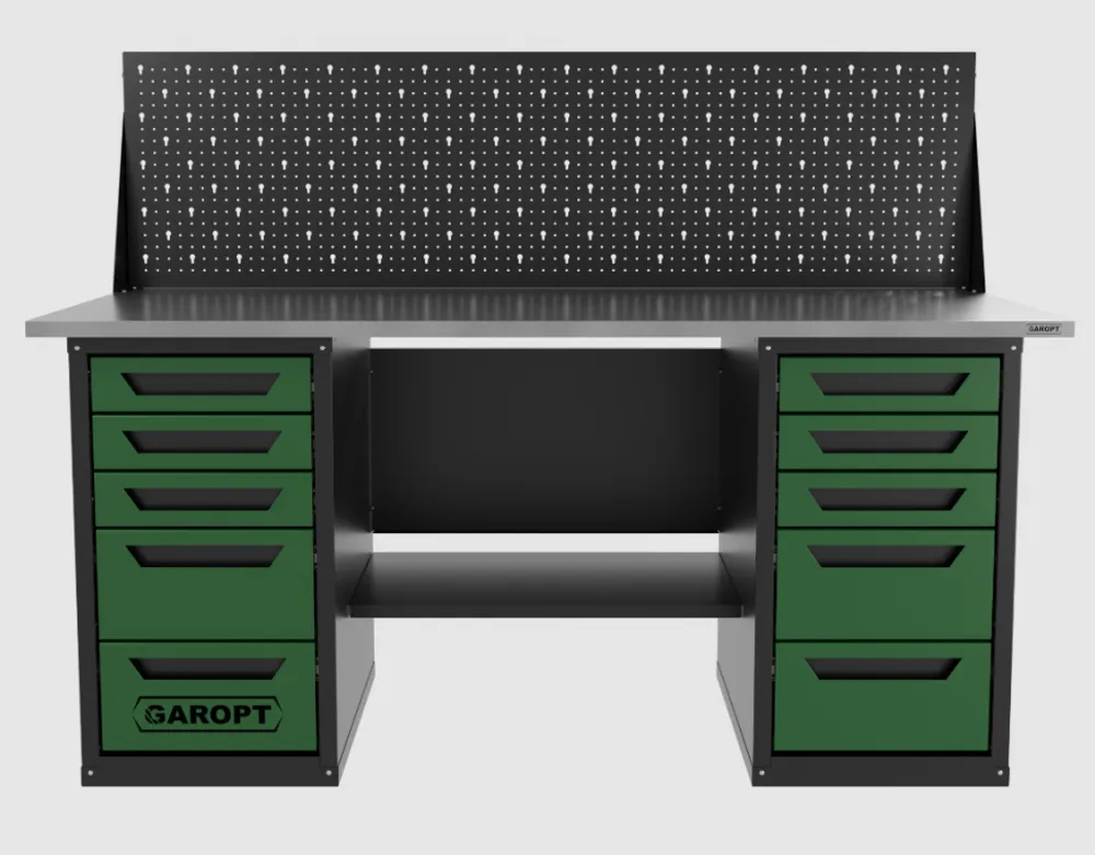 Верстак двухтумбовый 5 ящиков /5 ящиков с экраном, зеленый 1800*700 GAROPT, GT1800Y5Y5PP.green