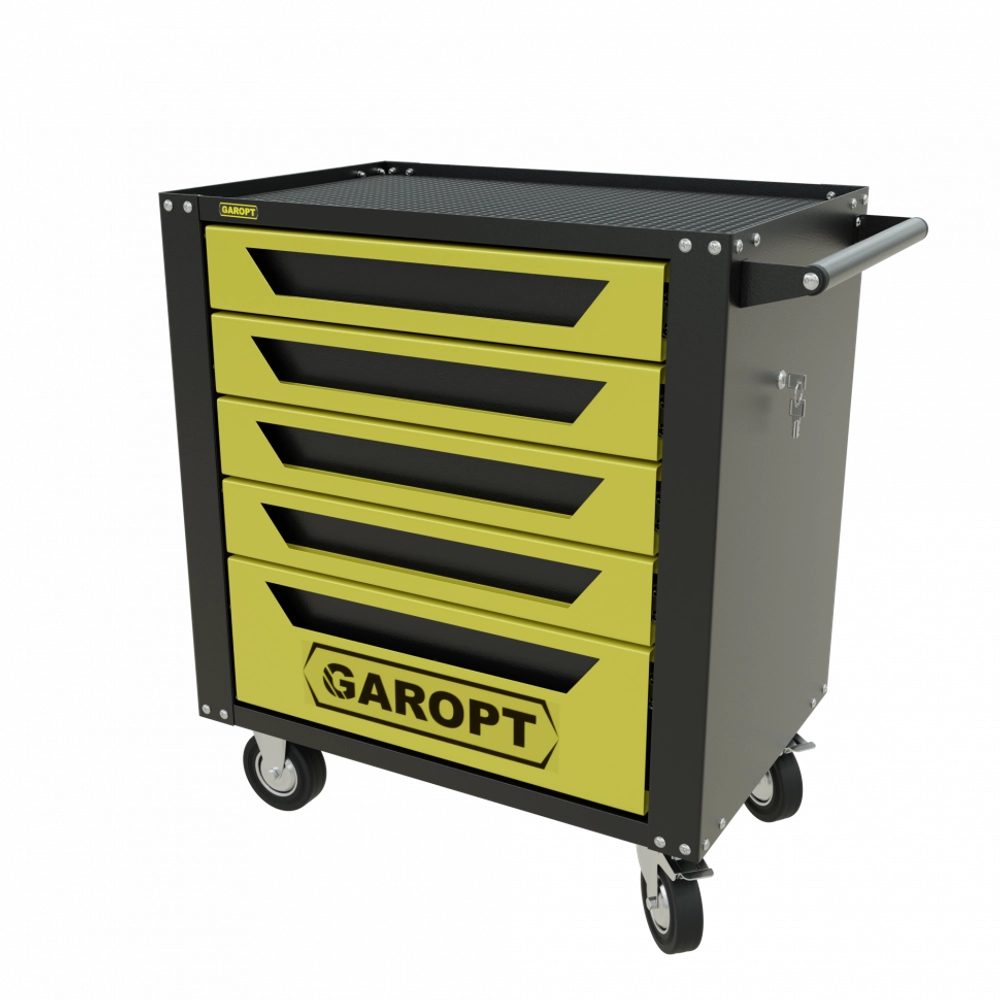GTS5.yell Тележка инструментальная Garopt 5 ящиков ЖЕЛТАЯ, центральный замок, увеличенные колеса, доводчики, GAROPT Серия "Standart"