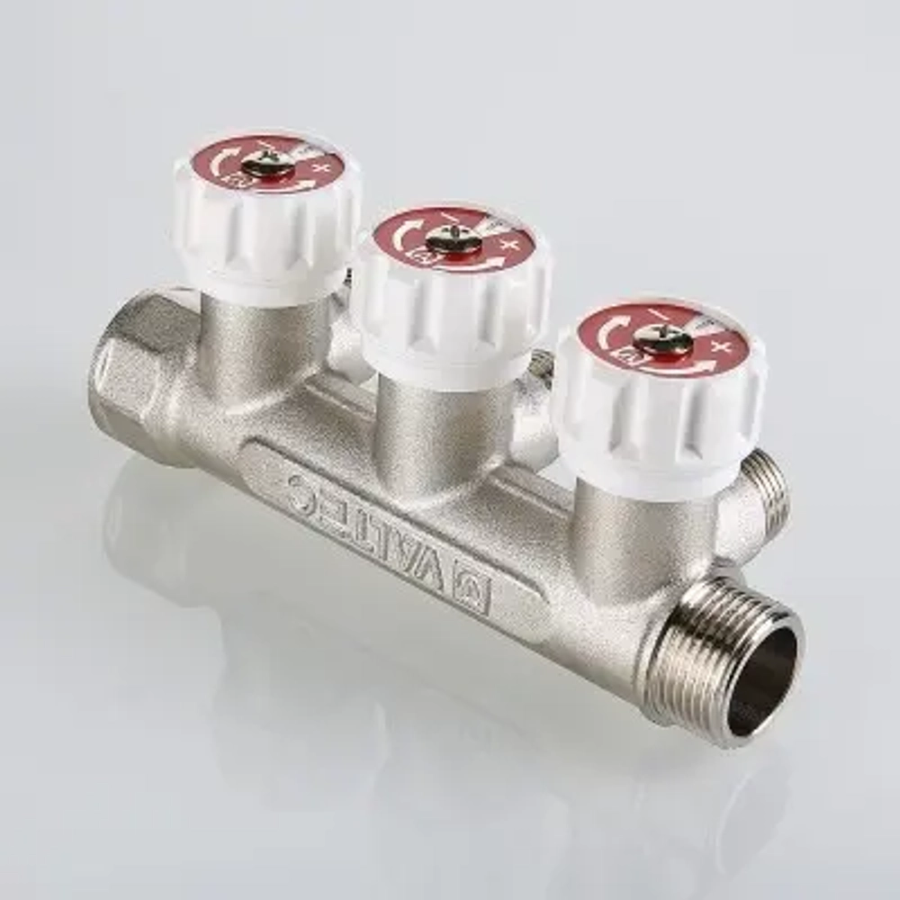Коллектор регулирующий проходной 3 отвода ¾"в/н x ½"к Valtec VTc.570.N.0503
