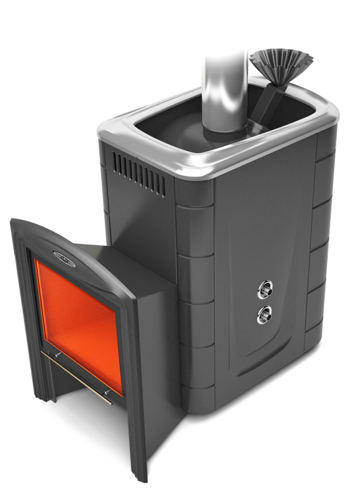 Печь для бани ТМФ Гейзер 2014 Inox Витра закр.каменка т/обменник антрацит