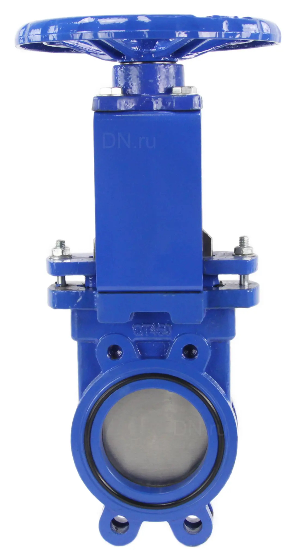 Задвижка шиберная DN.ru GVKR1331N-2W-Fb-S Ду100 Ру10 двусторонняя, межфланцевая, шпиндель - выдвижной, корпус - чугун GGG40, шибер - нержавеющая сталь 304, уплотнение - NBR, управление - штурвал
