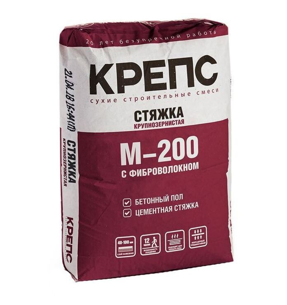 Стяжка пола КРЕПС М-200 с фиброволокном 25 кг, шт
