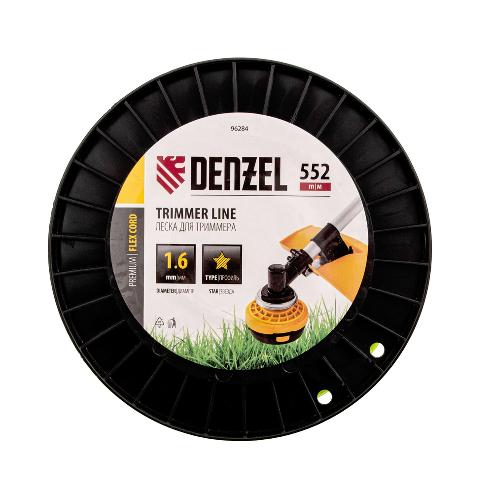Леска для триммера звезда, 1,6мм х 552м, на DIN катушке FLEX CORD,  Denzel
