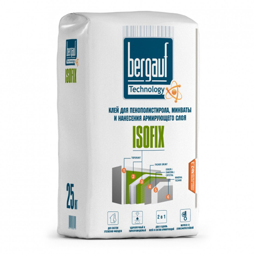 Штукатурно-клеевая смесь Bergauf Isofix Winter ЗИМА для пенополистирола, минваты и нанесения армирующего слоя 25 кг, шт