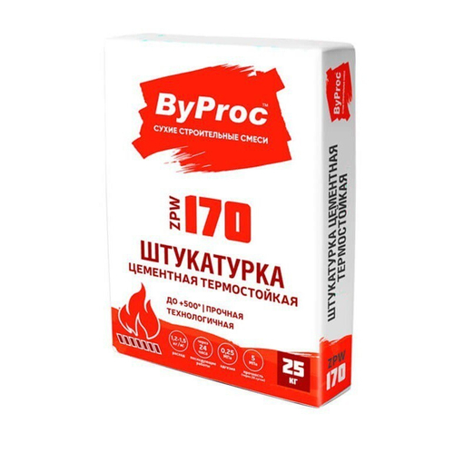 Штукатурка ByProc ZPW-170 цементная термостойкая 25 кг, 48 шт/поддон
