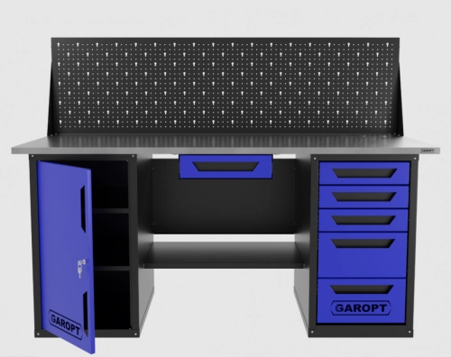 Верстак двухтумбовый дверь/5 ящиков с экраном и ящиком, синий 1800*700 Garopt, GT1800DY1Y5PP.blue