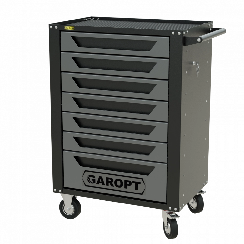 Тележка инструментальная Garopt 7 ящиков СЕРАЯ, центральный замок, увеличенные колеса, доводчики, GAROPT Серия "High", высота 1040мм