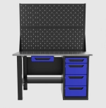 Верстак однотумбовый 4 ящика с двумя экранами и ящиком, синий 1400*700 Garopt, GT1400STY1Y4PP2.blue