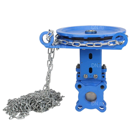 Задвижка шиберная DN.ru GVKR1331N-2W-Fb-CC Ду50 Ру16, корпус - чугун GGG40, шибер - сталь нержавеющая 304, уплотнение - NBR, межфланцевая, управление - штурвал с цепью