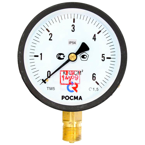 Манометр радиальный Росма ТМ-51GР.GG IP54 (G-G.6кгс/см2) М2Gх1.5 1.5 общетехнический специального исполнения, 1GGмм, тип - ТМ-51GР, радиальное присоединение, шкала (G-G.6кгс/см2), резьба М2Gх1.5, класс точности 1.5