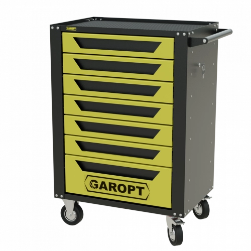 Тележка инструментальная Garopt 7 ящиков ЖЁЛТАЯ, центральный замок, увеличенные колеса, доводчики, GAROPT Серия "High", высота 1040мм