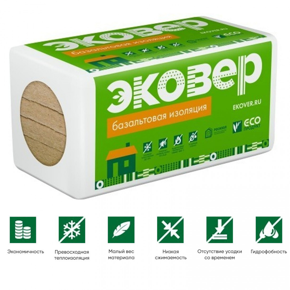 Минеральная вата Эковер Кровля Низ 100 кг/м3 1000х600х100 мм, 4 шт/упак