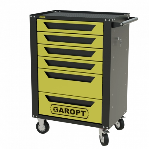 Тележка инструментальная Garopt 6 ящиков ЖЁЛТАЯ, центральный замок, увеличенные колеса, доводчики, GAROPT Серия "High", высота 1040мм