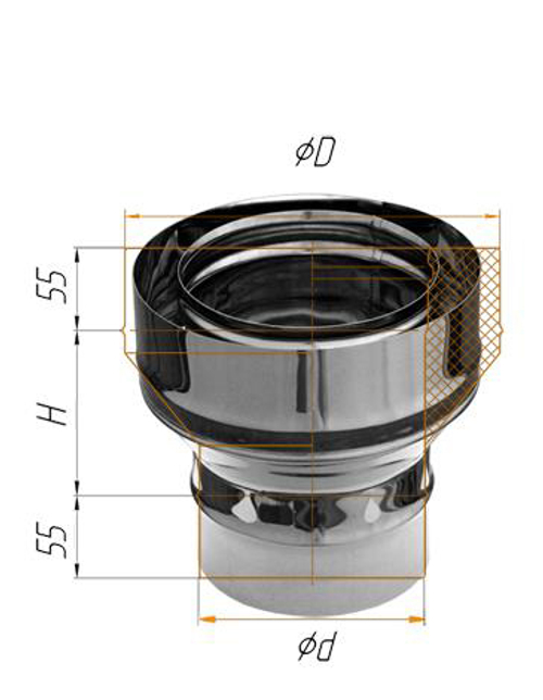 Переход Феррум на сэндвич нержавеющий, (430/0,5мм), ф200/280, по воде