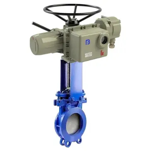 Задвижка шиберная DN.ru GVKN1331N-2W-Fb-ОСТ Ду150 Ру10 двухсторонняя, межфланцевая, шпиндель - невыдвижной, корпус - чугун GGG40, шибер - нержавеющая сталь 304, уплотнение - NBR, WENZ, с электроприводом многооборотным взрывозащищенным ГЗ-ВА.150/24 380В